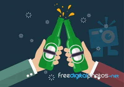 Two Businessmen Toasting Bottle Of Beer Stock Image