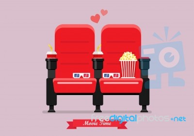 Two Cinema Seats With Popcorn Drinks And Glasses Stock Image