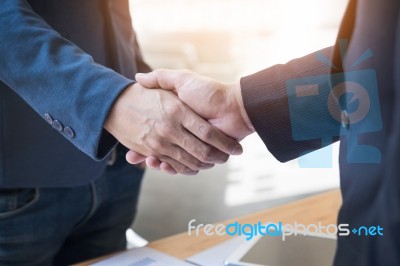 Two Confident Business Man Shaking Hands During A Meeting In The… Stock Photo