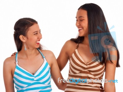 Two Female Friends Laughing Stock Photo