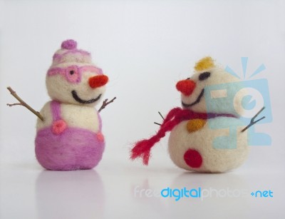 Two Funny Snowmen Stock Photo