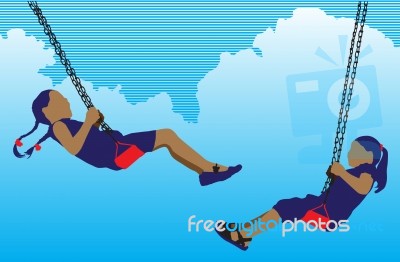 Two Girls On A Swing Stock Image