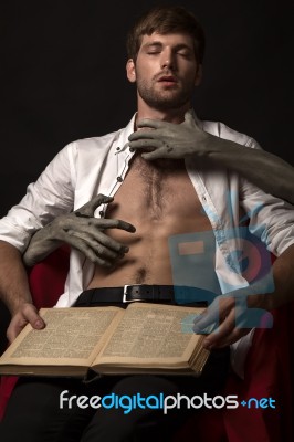 Two Hands Strangling A Young Men's Neck Stock Photo Two Hands Strangling A Young Men's Neck Stock Photo