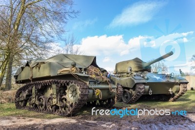 Two Military Tanks With Blue Sky Stock Photo