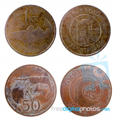 Two Old Coins Of Iceland Stock Photo