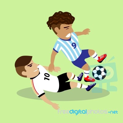 Two Soccer Players Fighting For A Ball Stock Image