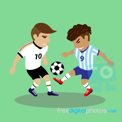 Two Soccer Players Fighting For A Ball Stock Image