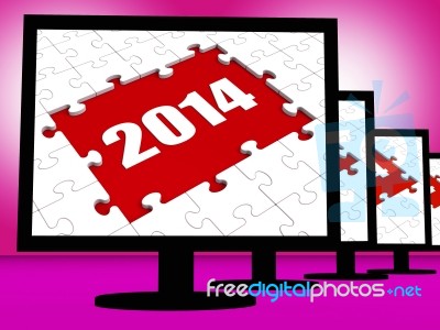 Two Thousand And Fourteen On Monitors Shows Year 2014 Resolution… Stock Image