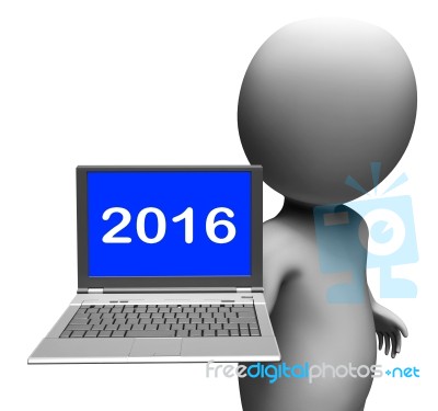 Two Thousand And Sixteen Character Laptop Shows New Year 2016 Stock Image