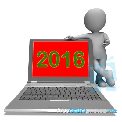 Two Thousand And Sixteen Character Laptop Shows Year 2016 Stock Image