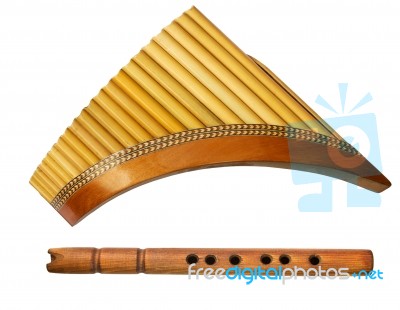 Two Traditional Wooden Flutes Stock Photo