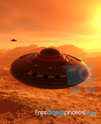 Ufo Saucer In Alien Planet Stock Image