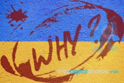Ukraine Flag Painted On Old Concrete Wall With Riot Inscription Stock Photo