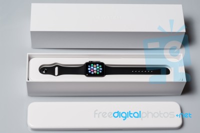 Unboxing The New Apple Watch Stock Photo