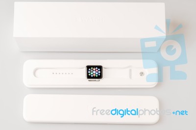 Unboxing The New Apple Watch Stock Photo