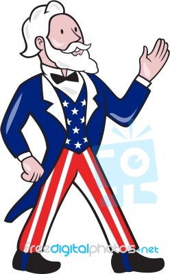 Uncle Sam Waving Hand Crest Cartoon Stock Image