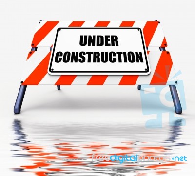 Under Construction Sign Displays Partially Insufficient Construc… Stock Image