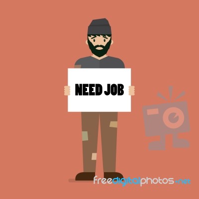 Unemployed Man Holding Cardboard Paper With Need A Job Message Stock Image