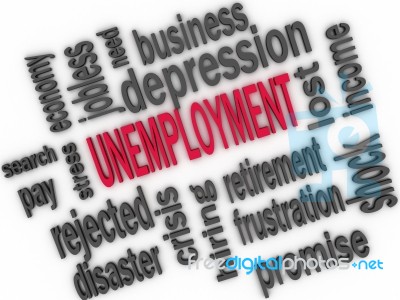 Unemployment Concept. Jobless Word Cloud. 3d Stock Image