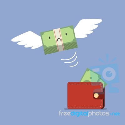 Unhappy Money Bill Flying Out Of Wallet Stock Image