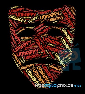 Unhappy Word Shows Broken Hearted And Depressed Stock Image