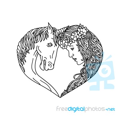 Unicorn And Maiden Heart Drawing Stock Image