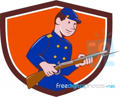 Union Army Soldier Bayonet Rifle Crest Cartoon Stock Image