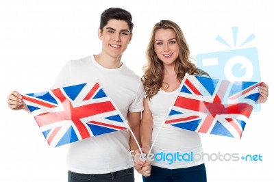 United Kingdom Supporters With Flags Stock Photo