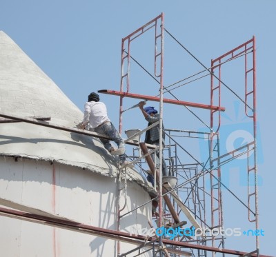 Unsafe Condition Of Workers From Construction Area Stock Photo