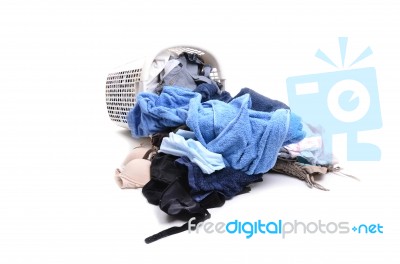 Unwashed Cloth In Basket Stock Photo