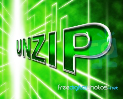 Unzip File Means Files Zipper And Folders Stock Image