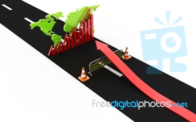 Up Arrow Reach Business Graph Over The Road Barrier Stock Image