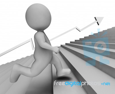 Up Stairs Shows Arrow Sign And Winner 3d Rendering Stock Image