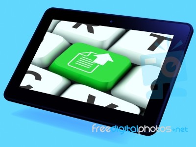 Upload Arrow And File Key Tablet Shows Uploaded Software Or Data… Stock Image