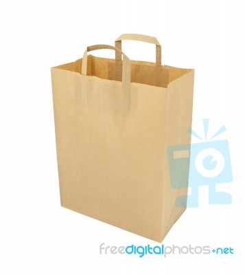 Upper Paper Brown Bag On White Background Stock Photo