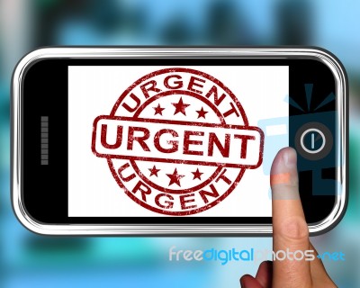 Urgent On Smartphone Showing Immediate Need Stock Image