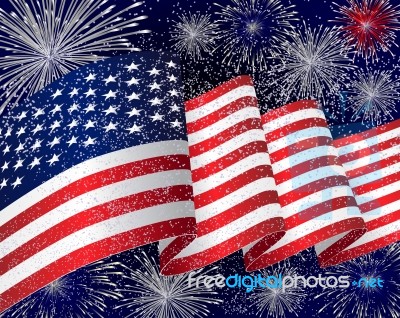 Usa Flag Background With Fireworks Stock Image