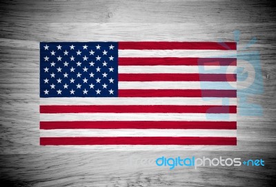 Usa Flag On Wood Texture Stock Image