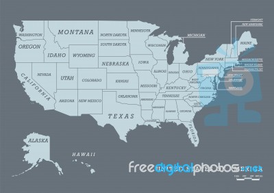 Usa Map With Name Of States Stock Image