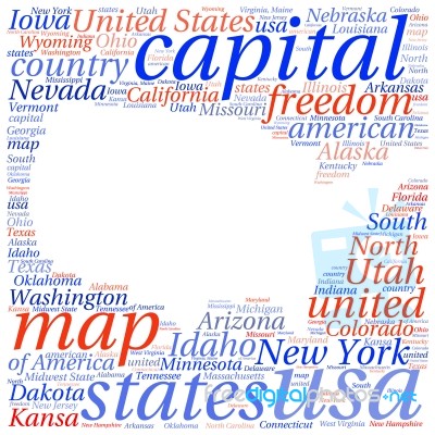 Usa State Map Tag Cloud  Illustration Stock Image