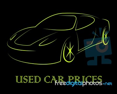 Used Car Prices Shows Second Hand Auto Values Stock Image