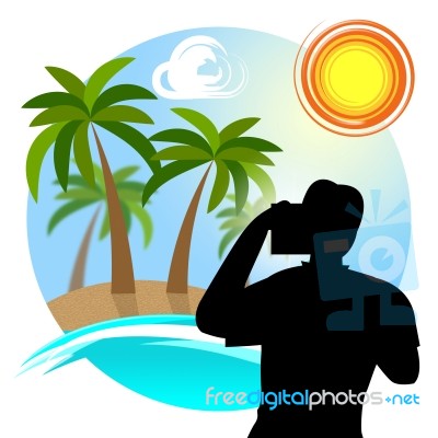Vacation Photographer Shows Tropical Island And Break Stock Image