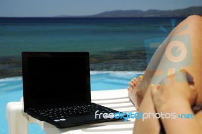 Vacation With Laptop Stock Photo