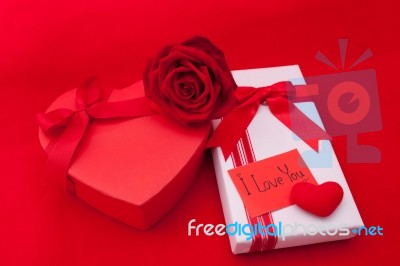 Valentines Gift Box With A Red Bow On Red Background Image Of Va… Stock Photo