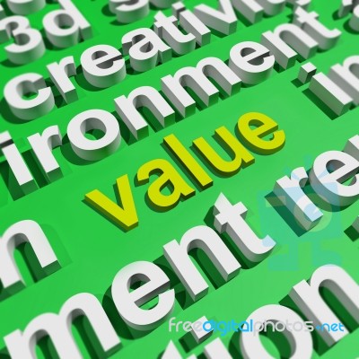 Value In Word Cloud Shows Worth Importance Or Significance Stock Image