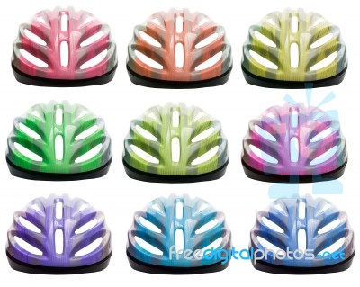 Varieties Color Of Bicycle Safety Helmet Isolated On White Backg… Stock Photo