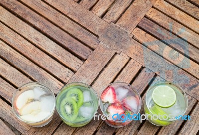 Variety Fruit Infused Water With Iced Stock Photo