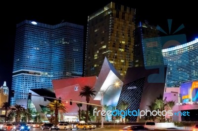 Various Hotels And Casinos Along The Strip In Las Vegas Stock Photo