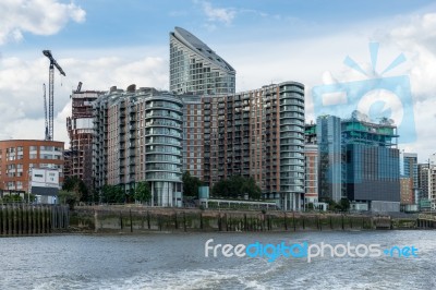 Various Styles Of Buildings Along The River Thames Stock Photo