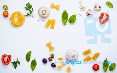 Various Vegetable And Ingredients For Cooking Pasta Menu Sweet B… Stock Photo